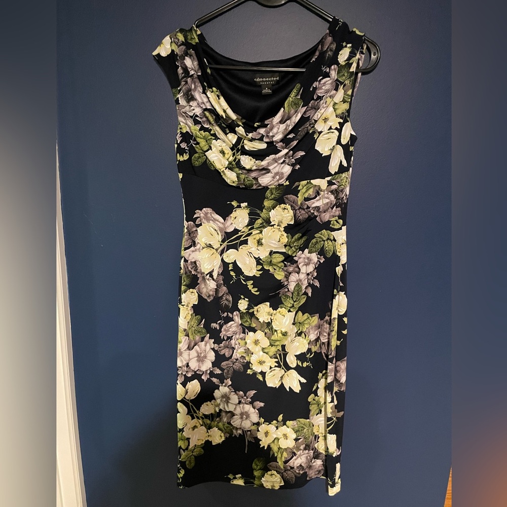 Connected Apparel Black Floral Midi Dress